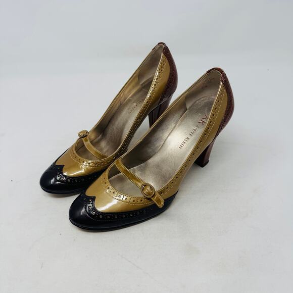 Vintage AK Anne Klein Mary Jane Wingtip Heels Multi-Tone Leather Size 6.5M - Picture 2 of 12